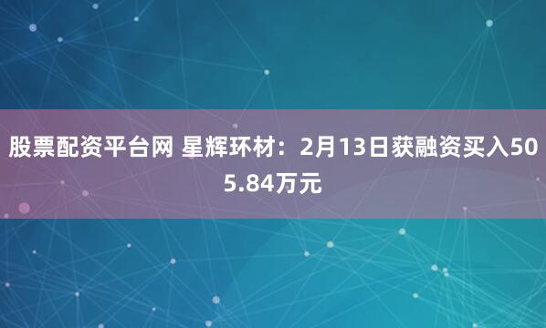 股票配资平台网 星辉环材：2月13日获融资买入505.84万元