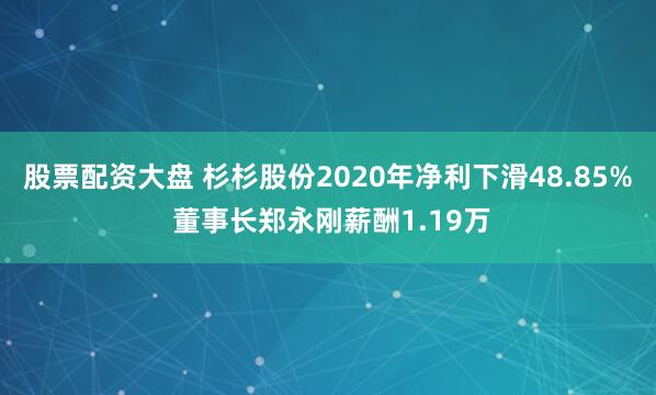 股票配资大盘 杉杉股份2020年净利下滑48.85% 董事长郑永刚薪酬1.19万