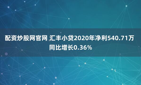 配资炒股网官网 汇丰小贷2020年净利540.71万 同比增长0.36%