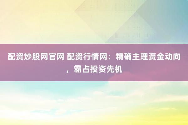 配资炒股网官网 配资行情网：精确主理资金动向，霸占投资先机
